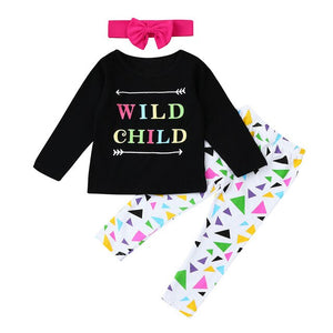 3Pcs Children's Clothes Sets Infant Baby Girls Kids Letter Print Long Sleeve Tops Shirt Pants Set Outfits Clothes