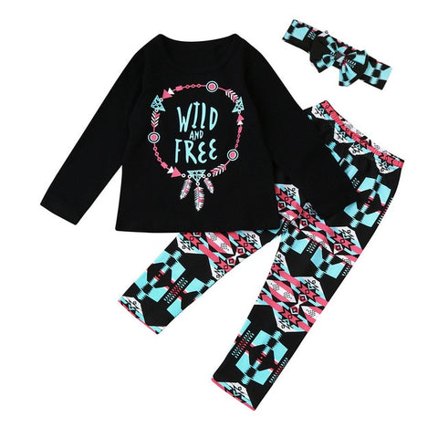 3Pcs Children's Clothes Sets Infant Baby Girls Kids Letter Print Long Sleeve Tops Shirt Pants Set Outfits Clothes