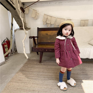 Winter Girls Thinck Doll Coat Children Round Collar Jacket Coat Kids Baby Girl Single Breasted Coat With Padded No Lamb Collar