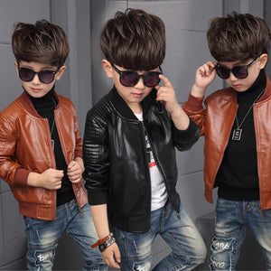 Kidlove Children Boys Zipper PU Jacket Fashionable Winter Warm Fleeced Coat Top for Kids