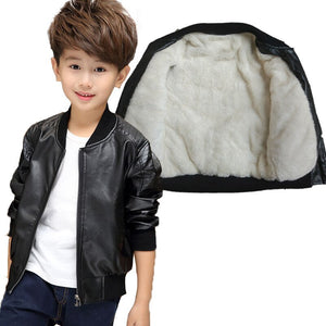 2019 Boys Coat For Kids Boys Thick Fleece PU Leather Jackets Autumn Winter Children Boys Fashion Casual Warm Outwear Clothing