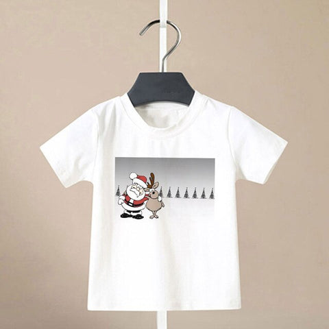 Summer Cool Boys Christmas Shirt Santa Claus Elk Snowflake Cute Pattern T Shirts For Baby Girls New Kids T Shirt Leisure Kawai