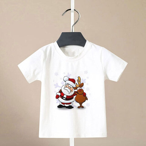 Summer Cool Boys Christmas Shirt Santa Claus Elk Snowflake Cute Pattern T Shirts For Baby Girls New Kids T Shirt Leisure Kawai