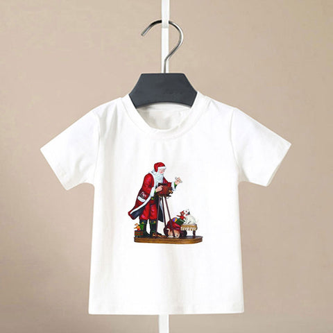 Summer Cool Boys Christmas Shirt Santa Claus Elk Snowflake Cute Pattern T Shirts For Baby Girls New Kids T Shirt Leisure Kawai