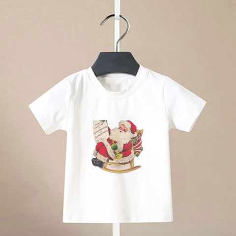 Summer Cool Boys Christmas Shirt Santa Claus Elk Snowflake Cute Pattern T Shirts For Baby Girls New Kids T Shirt Leisure Kawai