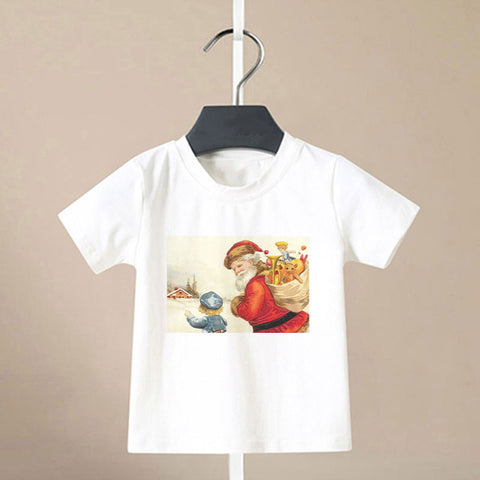 Summer Cool Boys Christmas Shirt Santa Claus Elk Snowflake Cute Pattern T Shirts For Baby Girls New Kids T Shirt Leisure Kawai