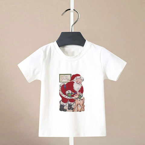 Summer Cool Boys Christmas Shirt Santa Claus Elk Snowflake Cute Pattern T Shirts For Baby Girls New Kids T Shirt Leisure Kawai