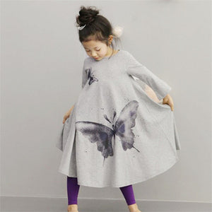 2018 Chilren's spring autumn Fashion dress girls full-Sleeve Butterfly Print Flared ankle-length Dress kids Clothing 2-10 years