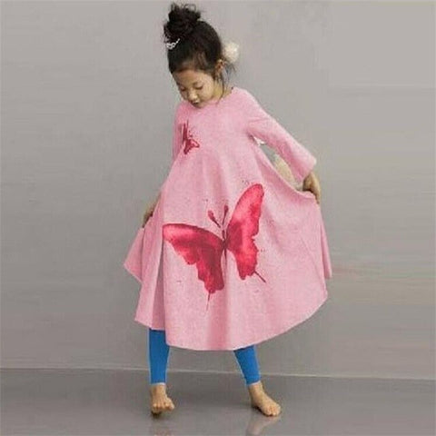 2018 Chilren's spring autumn Fashion dress girls full-Sleeve Butterfly Print Flared ankle-length Dress kids Clothing 2-10 years