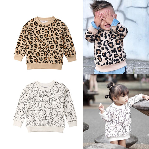 Pudcoco Toddler Kids Baby Girl Boy Leopard Rabbit Hoodie Top Sweatshirts Cotton Clothes High Quality For 1 to 7years Children