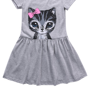 2016 hot Cute Cat Summer girl dressToddler Baby Girls Princess short sleeve Dress Party Kids Tulle Tutu Dress