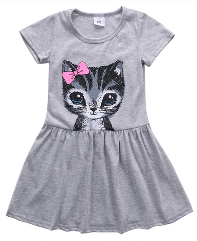 2016 hot Cute Cat Summer girl dressToddler Baby Girls Princess short sleeve Dress Party Kids Tulle Tutu Dress