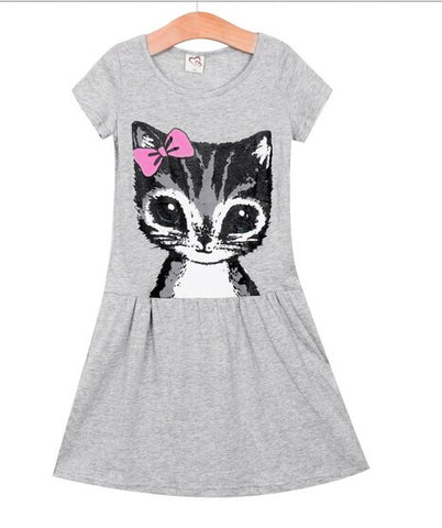 2016 hot Cute Cat Summer girl dressToddler Baby Girls Princess short sleeve Dress Party Kids Tulle Tutu Dress