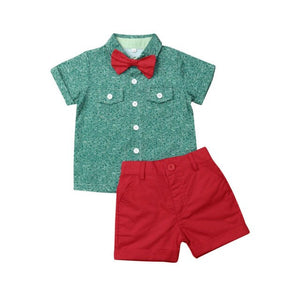 Kids Baby Cool Boy Summer Suits Wedding Bowtie Gentleman Tops Shirt Shorts Outfits Fashion Clothes For Boys