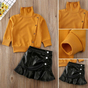Toddler Infant Childern Winter Sweater Cute Toddler Baby Girls Kids Sweater Short Leather Skirt Autumn Clothes Outfit 2019