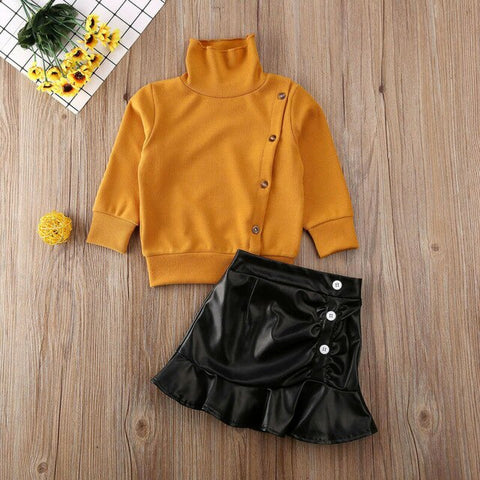 Toddler Infant Childern Winter Sweater Cute Toddler Baby Girls Kids Sweater Short Leather Skirt Autumn Clothes Outfit 2019