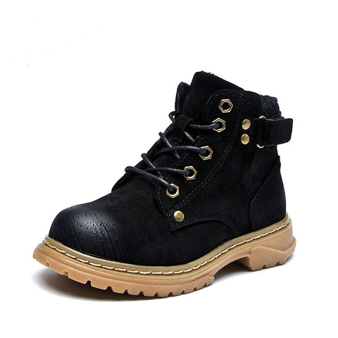 Winter Boots for Girls Leather Shoes Fashion Rivet Childern Martin Boots Keep Warm Non-slip Boys Snow Boots SYL011