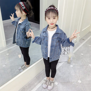 2019 Fashion Childern Denim Coat&Outerwear Baby Girls Denim Jacket Kids Girls Jean Outfits Teenager Girl Cartoon Denim Coat 4-13