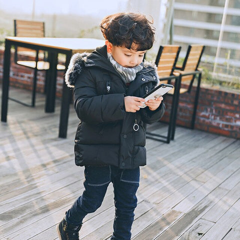 Cute Boys Cotton Coat Baby Kids Outerwear Clothes Winter Warm Cotton-padded Coat Hooded Short Style Childern Clothing Black Red