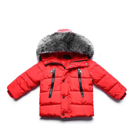 Cute Boys Cotton Coat Baby Kids Outerwear Clothes Winter Warm Cotton-padded Coat Hooded Short Style Childern Clothing Black Red