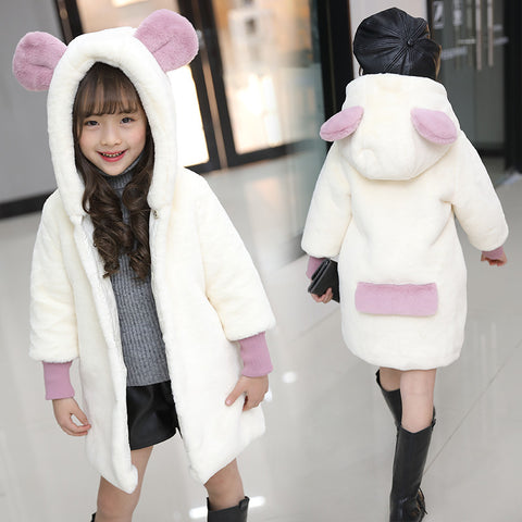 Girl's Winter Imitation Fur Coat Elegant Banquet Childern Outwear White Pink Baby Faux Rabbit Fur Coats Princess Jackets TZ381