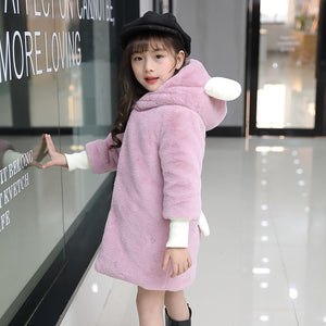 Girl's Winter Imitation Fur Coat Elegant Banquet Childern Outwear White Pink Baby Faux Rabbit Fur Coats Princess Jackets TZ381