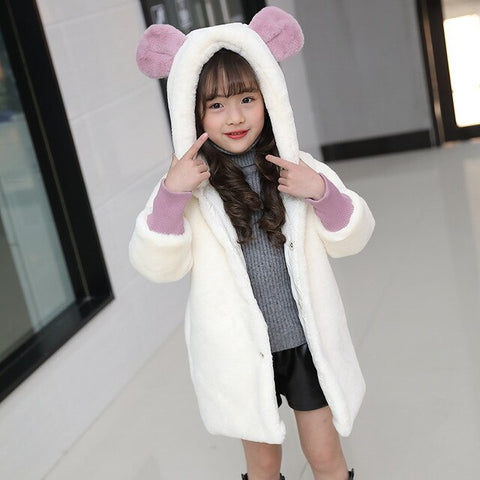 Girl's Winter Imitation Fur Coat Elegant Banquet Childern Outwear White Pink Baby Faux Rabbit Fur Coats Princess Jackets TZ381