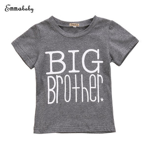 Emmababy Borther And Sister Matching Clthoes Fynny Big Brother T-shirt Little Sister Cotton Bodysuit Short Sleeve Letter Tops