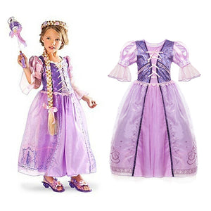 Little Girls Rapunzel Dress Children Fantasy Cosplay Costume with Ribbons Kids Halloween Party Clothes Princess Purple Dress