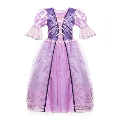 Little Girls Rapunzel Dress Children Fantasy Cosplay Costume with Ribbons Kids Halloween Party Clothes Princess Purple Dress