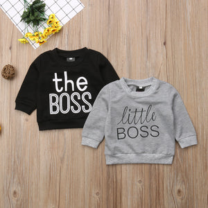 Brand New Toddler Kid Baby Boys Girls Long Sleeve T shirts Little Boss Black Gray Sweatsuit Sweatshirt  Autumn 0-5Y