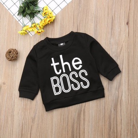 Brand New Toddler Kid Baby Boys Girls Long Sleeve T shirts Little Boss Black Gray Sweatsuit Sweatshirt  Autumn 0-5Y