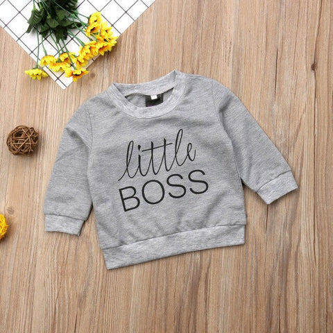 Brand New Toddler Kid Baby Boys Girls Long Sleeve T shirts Little Boss Black Gray Sweatsuit Sweatshirt  Autumn 0-5Y