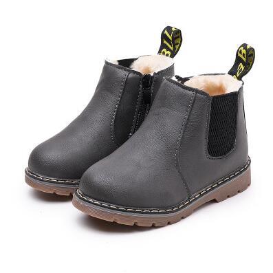 2019 New Autumn Children Shoes PU Leather Waterproof Leather Boots Warm Kids Snow Boots Girls Boys Rubber Boots Fashion Sneakers