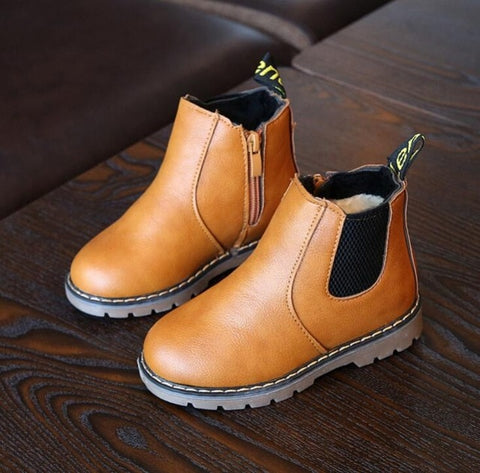 2019 New Autumn Children Shoes PU Leather Waterproof Leather Boots Warm Kids Snow Boots Girls Boys Rubber Boots Fashion Sneakers