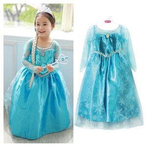 2019 New Blue Baby Girls Kids frozen costume Dress Snow Princess Queen Dress Up children's party Gown Cosplay Tulle Dress 3-8Y