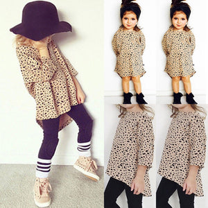 Pudcoco Girl T-Shirt 0-5Y  Kid Baby Girls Leopard Print 3/4 Sleeve Top T-Shirt Party Dress Sundress