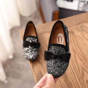 KKABBYII Girls Princess Bow Shoes Fashion Sequins Glitter Leather Kids Flats Children's Loafers Party Wedding Halloween Shoes