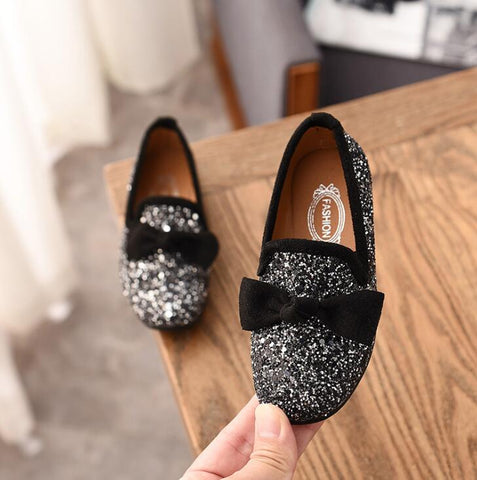 KKABBYII Girls Princess Bow Shoes Fashion Sequins Glitter Leather Kids Flats Children's Loafers Party Wedding Halloween Shoes