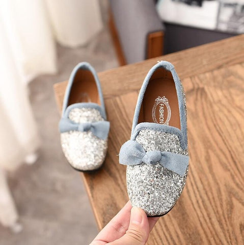 KKABBYII Girls Princess Bow Shoes Fashion Sequins Glitter Leather Kids Flats Children's Loafers Party Wedding Halloween Shoes