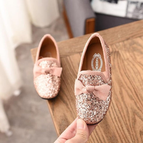 KKABBYII Girls Princess Bow Shoes Fashion Sequins Glitter Leather Kids Flats Children's Loafers Party Wedding Halloween Shoes