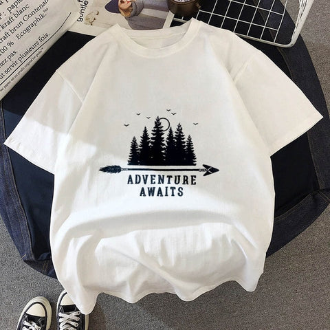 New T-shirt Dark forest Print letter universe faith Harajuku T shirt Women Tshirt O-neck Short Sleeve White Tops Female Clothing