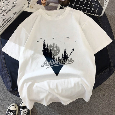 New T-shirt Dark forest Print letter universe faith Harajuku T shirt Women Tshirt O-neck Short Sleeve White Tops Female Clothing