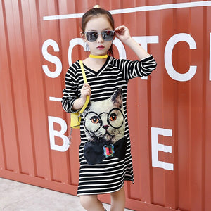 2019 Fashion Girl Party Kids Cat Print Dresses For Baby Girls Teenager Wedding Birthday Princess Dress Childern Clothes Costume